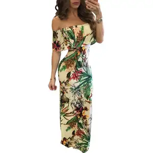 Boho 프린트 오프 숄더 맥시 하와이안 드레스 온라인