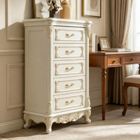 Commode haute en bois blanc sculptée de style européen, armoire de rangement vintage pour chambre à coucher, vente en gros