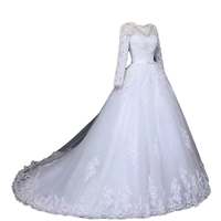 Robe de mariée musulmane de luxe modeste à col montant, manches longues, appliques en dentelle, traîne de 150 cm, robe de bal, robe de mariée islamique