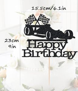 ที่ประดับเค้กรถแข่งสีดำวิบวับ สุขสันต์วันเกิด ธีมรถแข่ง ของตกแต่งเค้ก อุปกรณ์จัดงานปาร์ตี้รถแข่ง - Product Image 2
