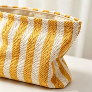 Striped Canvas Cosmetic Bag Portable Women Hand Held Makeup Pouch Zipper Closure for <b>Lipstick</b> Cosmetics Travel Storage - Product Image 4