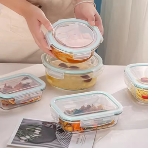 Food Grade Borosilicate Glass Food <b>Storage</b> Container Lunch Box Vintage <b>Microwave</b> Glass Meal Prep Containers With sealed Lids - Product Image 3