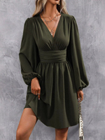 Robe Courte Élégante et Sexy pour Femme, Coupe Slim, Tissée, Respirante, Manches Lanterne à Volants, Style Bohème, Couleur Unie, Collection Automne 2026