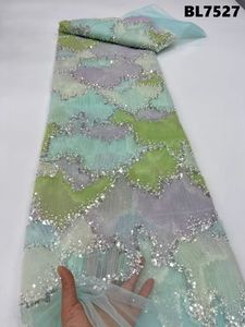 أحدث تصميم عالي الجودة أنيق شبكي مصنوع يدويًا مطرز بالخرز دانتيل فرنسي مع قماش ترتر لحفل الزفاف للحفلات - Product Image 4