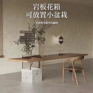 Solid Wood Tea <b>Table</b> Set With Acrylic Base Wabi Sabi Style Zen Inspired Living Room Furniture 120cm - Product Image 1