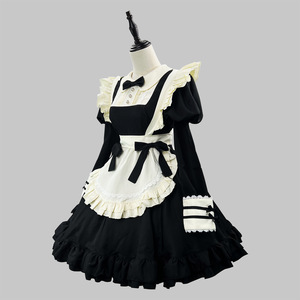 Lolita Black Maid Dress With Apron And Ruffles For Cosplay Role Playing - Product Image 2