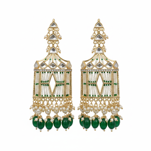 Pendientes colgantes de perlas y piedra Kundan chapados en oro, joyería elegante de perlas - Product Image 2