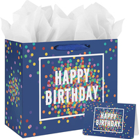 Sac cadeau joyeux anniversaire coloré de 13 pouces avec poignée en papier artistique et impression numérique - Unisexe pour fêtes et baby showers