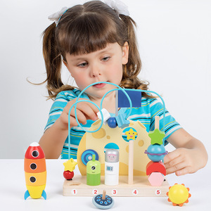 Jeu <span class=keywords><strong>de</strong></span> labyrinthe à billes planétaires, jouet en bois à empiler, pour enfants <span class=keywords><strong>de</strong></span> 5 à 7 ans, éducatif préscolaire multifonctionnel - Product Image 2