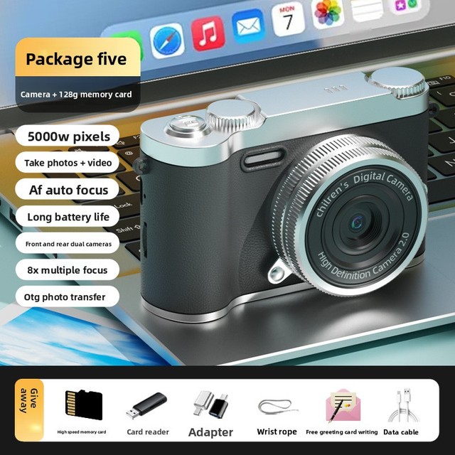 CCD Digital Camera for Self-portraits & Beginners 50MP 8x Optical Zoom Full HD Video Retro Portable Compact Camera Smile Capture