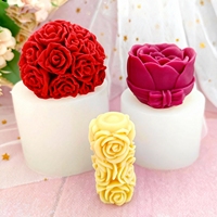 Silikonformen für Rosenkerzen Blumensäulen 3D-Kuchendekoration Valentinstag Rosen-Duftkerzen Eiswürfel