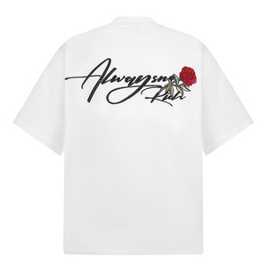 High Quality Custom Rose Letter Embroidered Silk Screen Printed Fleece 350g Streetwear Short Sleeve Men's Loose <strong>T</strong>-<strong>Shirt</strong> - Product Image 3