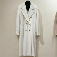 Nouveau Manteau Long Cocon Blanc Élégant Style Hepburn en Laine et Cachemire Double Boutonnage pour Femme, 10% Cachemire, Collection Automne Hiver 2026