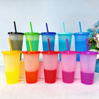 Gobelets en plastique de 24 oz à changement de couleur, réutilisables pour café glacé et smoothies, avec couvercles et pailles, pour fêtes et voyages