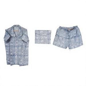 Conjunto de Pijama Elegante para Mujer, Estampado Floral, Satén 100% Algodón, Transpirable, Suave, Manga Corta, Ropa de Dormir para Vacaciones, Estilo Casual de Verano - Product Image 1
