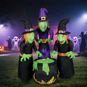 Decorazione Gonfiabile Personalizzabile per Halloween con Logo, Tre <span class=keywords><strong>Streghe</strong></span> Intorno al Calderone con Luci LED per Decorazioni Esterne - Product Image 3