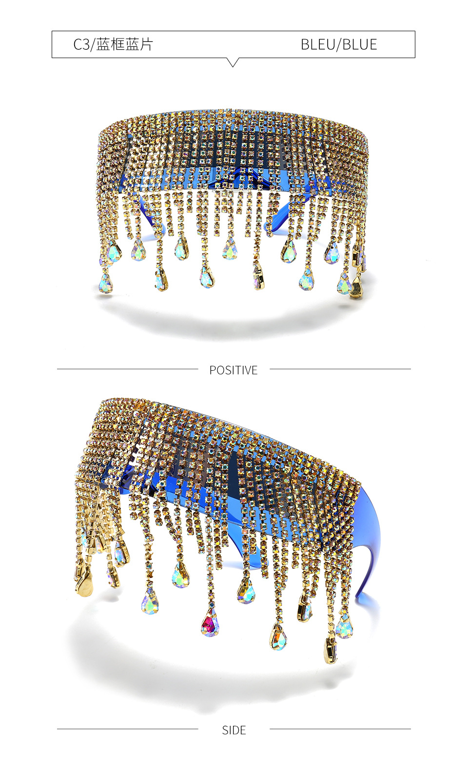 New Arrival 2021 Luxury Fashion Punk Oversized Sunglasses Women Tassel Crystal Diamond Sunglasses