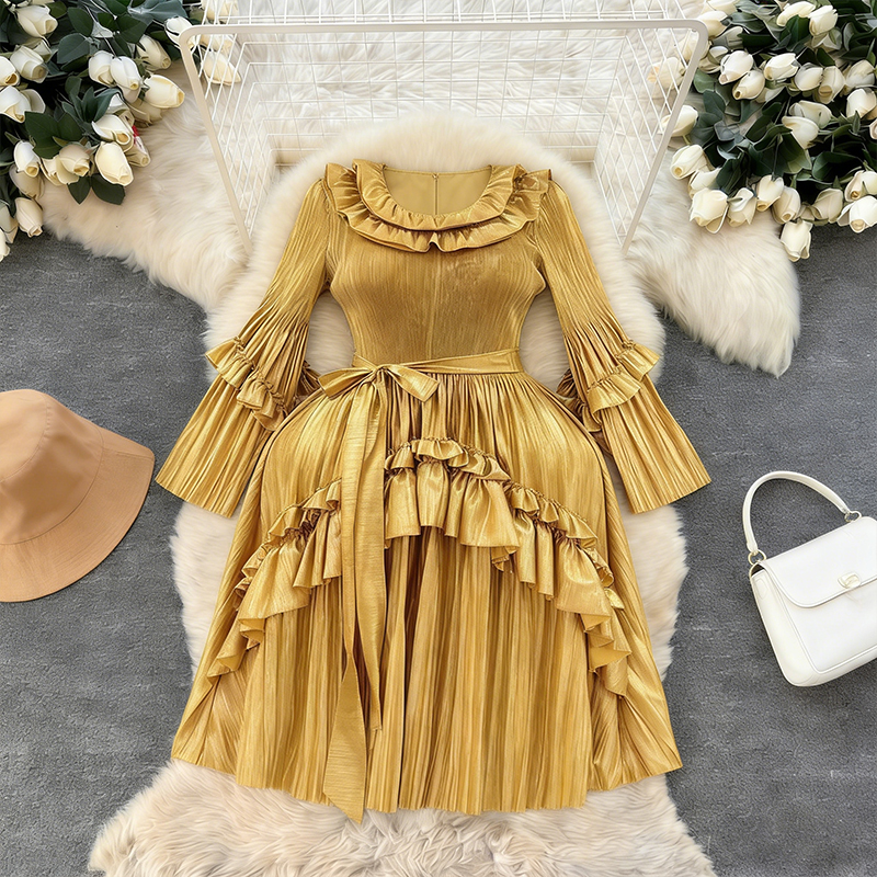 Chic Styles and Comfort in gold flare dress for Trendy Women