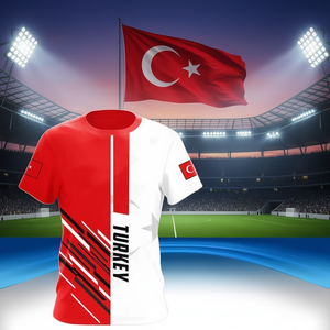 T-shirt con grafica della bandiera della Turchia, rosso bianco, design moderno, taglia unisex per adulti - Product Image 3