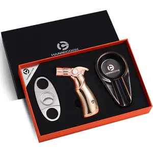 High Quality 3 in 1 Gift Box Set Cigar Cutter Smokeless Ashtray Torch Lighter Accessories for Smoke Shop Cigar Sets