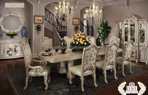 Muebles de Comedor de Diseño de Lujo en Blanco Pulido, Elegante Juego de Mesa de Comedor con Tallado Plateado, Muebles de Comedor Reales de Madera Blanca - Product Image 5