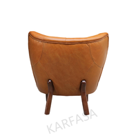 Fauteuil de détente moderne en cuir véritable fait à la main avec pieds en bois pour appartements, salons, chambres et hôtels