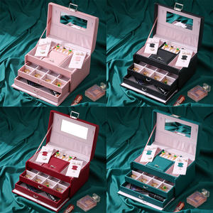 Joyero de PU de lujo con espejo, organizador de cajones multicapa, resistente al agua, a prueba de polvo, anillos de almacenamiento, <span class=keywords><strong>pendientes</strong></span>, collares - Product Image 3