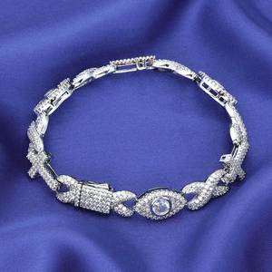 Bracelet cubain en argent S925 plaqué or 18 carats avec moissanite VVS1, motif œil de Hamsa et croix, serti clos, style Hip Hop, personnalisable - Product Image 5