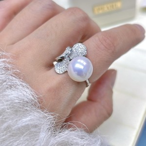Bague en argent S925 avec perle d'eau douce de 12-13 mm, texture de perle véritable, style trèfle, forme de couronne, incrustation extrêmement résistante et brillante - Product Image 2