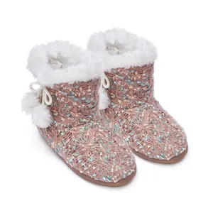 Fuzzy Boot Slipper For Home Bedroom Slippers With Pompom Indoor Boots