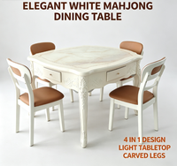 Table de Mahjong élégante blanche 4 en 1 avec coins carrés, table de jeu multifonction durable pour la famille et les fêtes