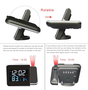 Horloge de bureau à projection radio-pilotée avec écran LCD numérique réglable à 180 degrés, avec calendrier et température intérieure/extérieure - Product Image 3