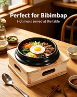 Bol en aluminium coréen anti-chaleur épaissi pour Bibimbap avec plateau de service en bois, bol à soupe de soja pour fondue avec base en bois