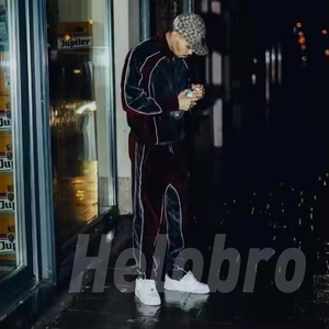 Factory Design <strong>Jogger</strong> Velvet Sweatsuit <strong>Warm</strong> Velour Color Blocks Reflective Stripes Zip Tracksuit for Men - Product Image 4