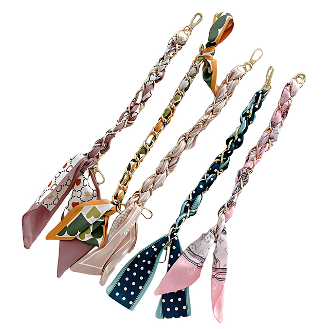 Trendy Cute Silk Scarf Metal Phone Charm Chain Wrist Strap Bag Accessories Mobile Phone Strap All Smartphone Case