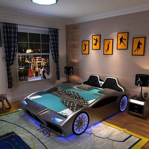 Letto per Bambini a Forma di Auto da Corsa in Legno Moderno con Contenitore a Tema Cartone Animato e Sponda di Sicurezza, Struttura in Legno Resistente, Letto Sportivo per Bambini - Product Image 2