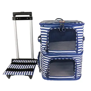 Rolling Carrier Double Compartment Pet Carrier Backpack Detachable Portable Travel Pet Carrier with Wheels for 2 Cats