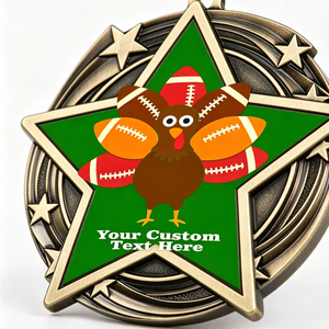 Medalla de Fútbol Americano con Forma de Estrella de Pavo de Acción de Gracias Personalizada, Chapada en Oro, Aleación de Zinc, Esmalte Duro, Impresión Digital - Product Image 5