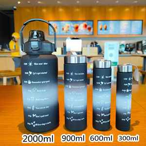 Botellas de agua de calabaza al por mayor, kit 4 en 1, botella de agua de plástico negra con degradado, botella de agua motivacional 4 en 1, juego de botellas de agua 4 en 1 - Product Image 3