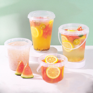 Customized <b>Large</b> Capacity 500ml Fruits Bucket <b>Cups</b> Takeaway 700ml 1000ml PP Boba Milk Tea Beer Plastic Drink <b>Cup</b> with Handle - Product Image 2
