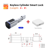 Cylindre de serrure intelligent 2026 Nouvelle-Zélande en alliage d'aluminium avec cylindre numérique, entrée sans clé par empreinte digitale, Tuya