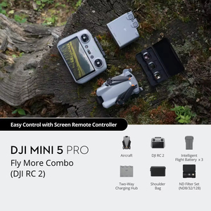 Mini 5 Pro Fly More Combo pour débutants, RC 2 avec moniteur intégré, caméra 1 pouce, capteur de paysage nocturne, évitement d'obstacles à 360°, quadricoptère pliable - Product Image 2