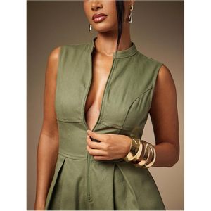 Combinaison Femme Personnalisée à Jambes Larges et Fermeture Éclair sur le Devant, Taille Haute, Sans Manches, Élégante, pour l'Été, Style Urbain - Product Image 4