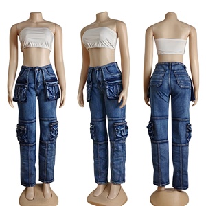 Jeans <span class=keywords><strong>Cargo</strong></span> da Donna con Tasche Grandi <span class=keywords><strong>Pantaloni</strong></span> Larghi in Denim Primavera Inverno 2024 Casual a Gamba Dritta - Product Image 3