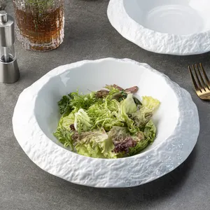 YAYU Updated Classic Style Embossed Light White Flat Charger Dish Porcelain Restaurant Dinnerware Set Ceramic