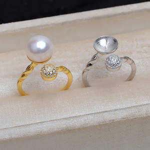 Wenchi S925 Silver Adjustable Finger Ring 10-12 Pearl Accessory Empty Holder 16972 Jewelry Findings <b>Concealer</b> Opening Size 6mm - Product Image 1