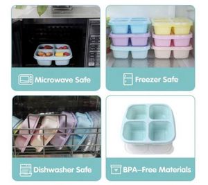 Finorder Lot de 4 Boîtes à Collation Micro-ondables pour Camping en Fibre de Paille de Blé, Boîte à Bento Réutilisable à 4 Compartiments, Vaisselle - Product Image 5