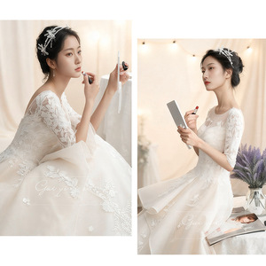 French Style Wedding Dress V Neck A Line Milky Color Simple Elegant Bridal Gown For Petite Women - Product Image 3