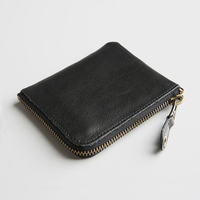 Vintage Fait Main En Cuir Véritable Simple Cartes Organiser Portefeuille Petite Pochette À Fermeture Éclair Sac À Main