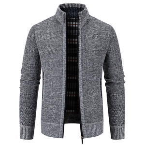 Suéter Cárdigan de Invierno para Hombre, Color Negro, <span class=keywords><strong>Gris</strong></span> y Beige, con Forro Polar Grueso, Cuello Alto, Estilo Casual y Cálido - Product Image 2